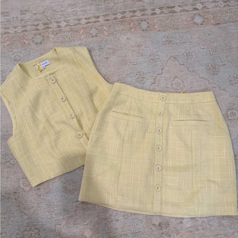 Lost + Wander Light Yellow Plaid Skirt Set